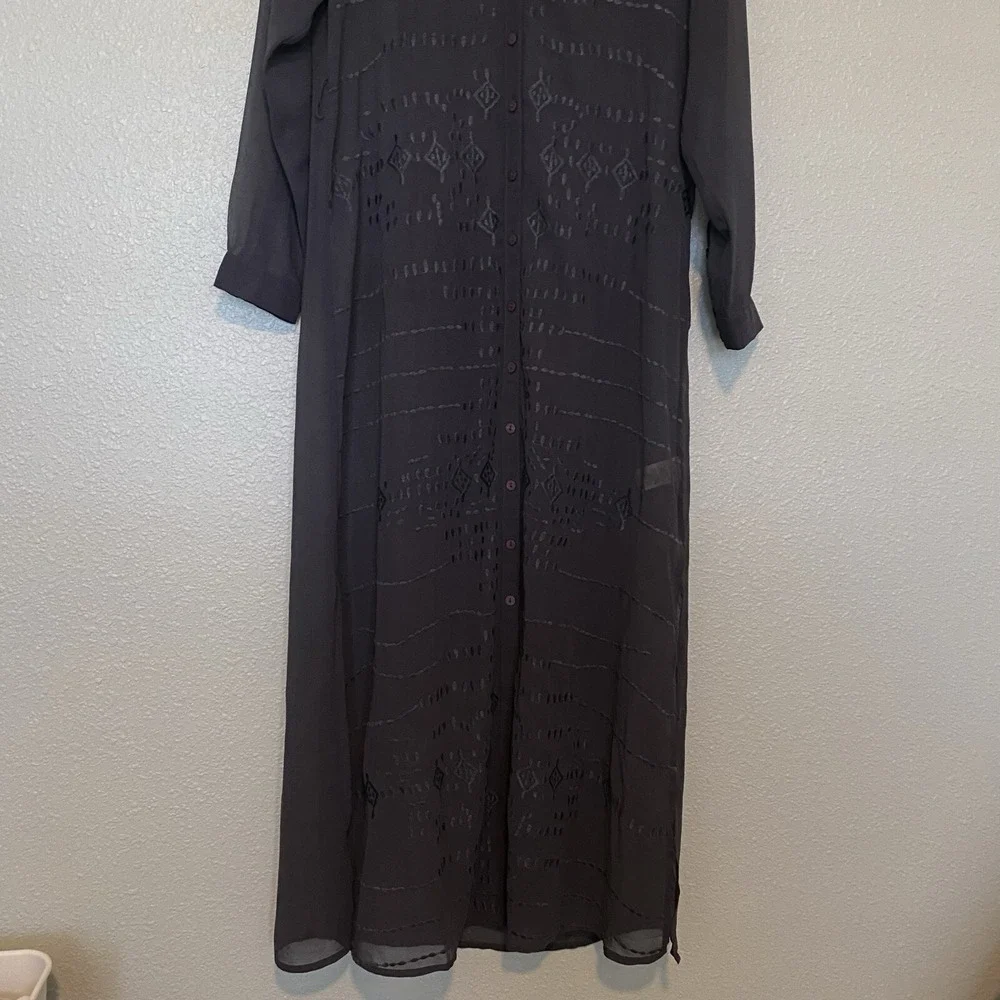 Soft Surroundings Ibiza maxi dress‎ Sz XS Slate Gray Embroidered Sheer Boho Chic